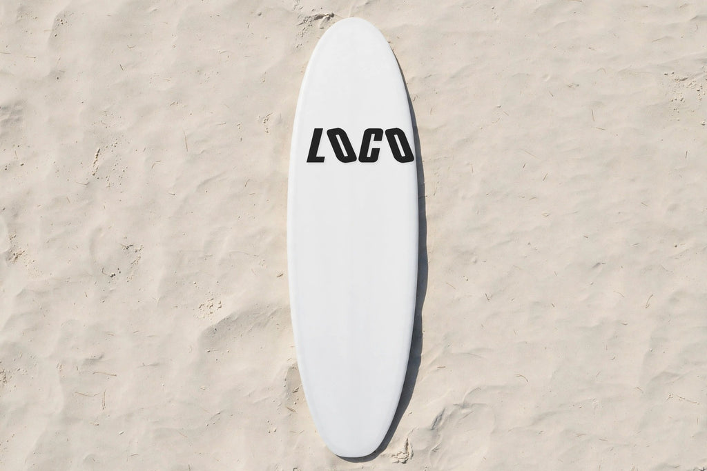 Giant LOCO sticker on a surfboard