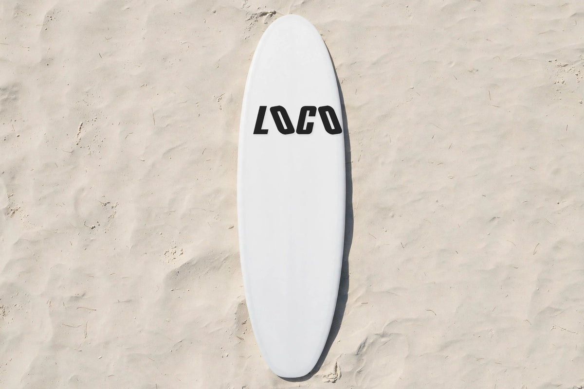 Giant LOCO sticker on a surfboard